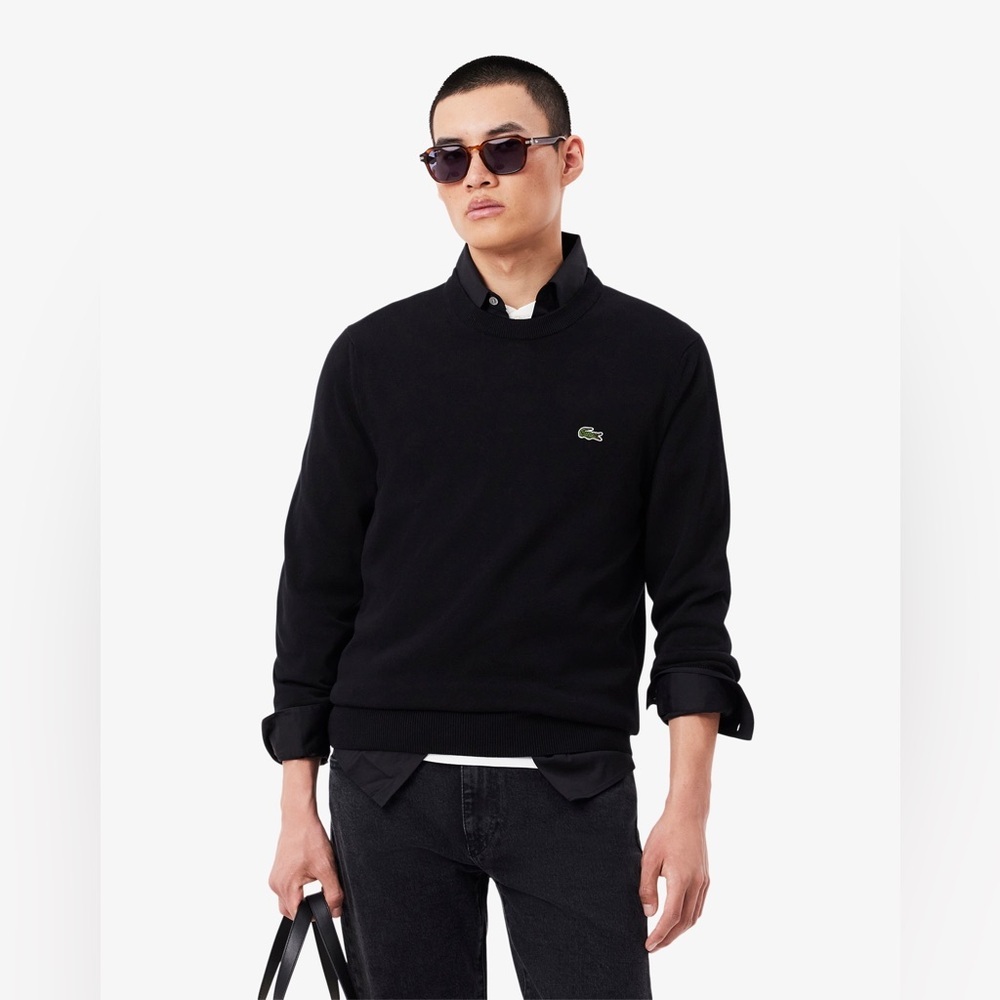 Lacoste Classic Fit Crew Neck Cotton Sweater in Black - Size XXL